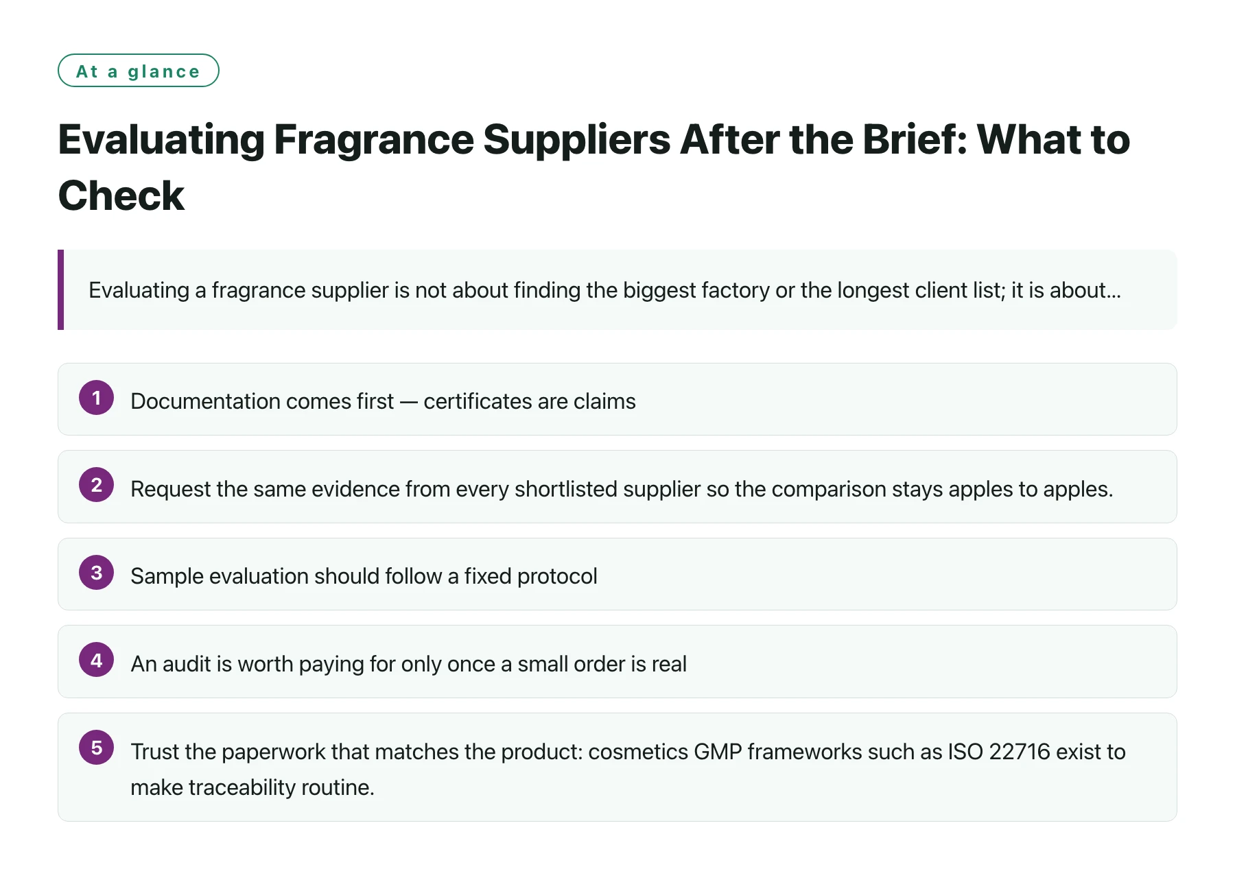 Evaluating Fragrance Suppliers After the Brief: What to Check——全文要点速览