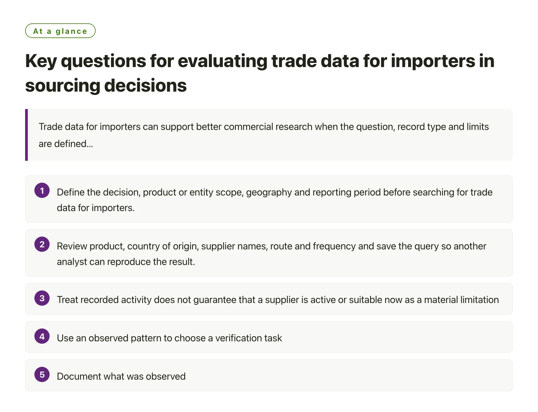 Key questions for evaluating trade data for importers in sourcing decisions——全文要点速览