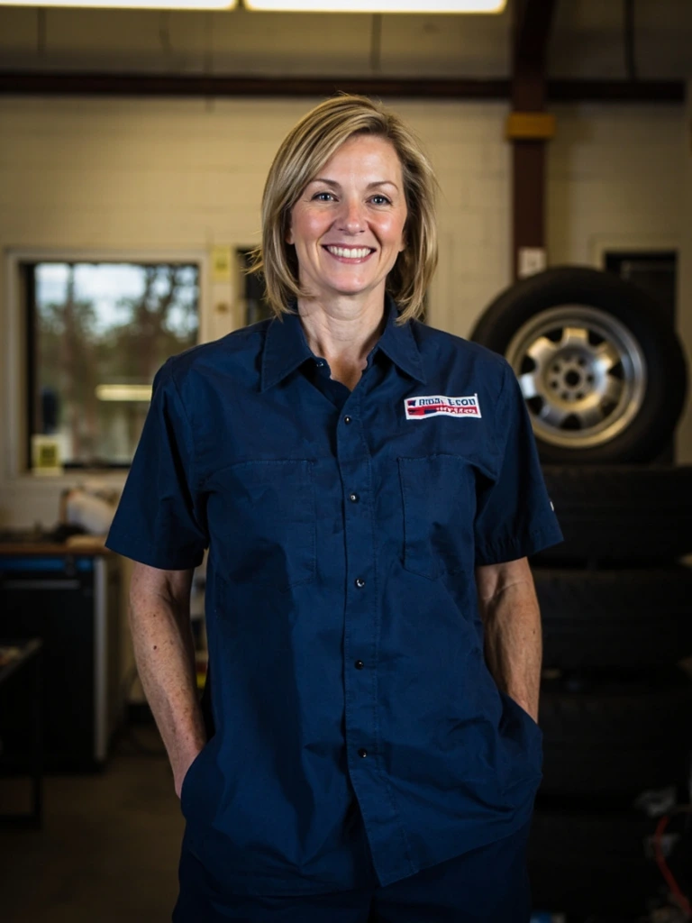 Marcy Holcomb, second-generation CEO of Tire Town Team, photographed inside the Dayton flagship store.